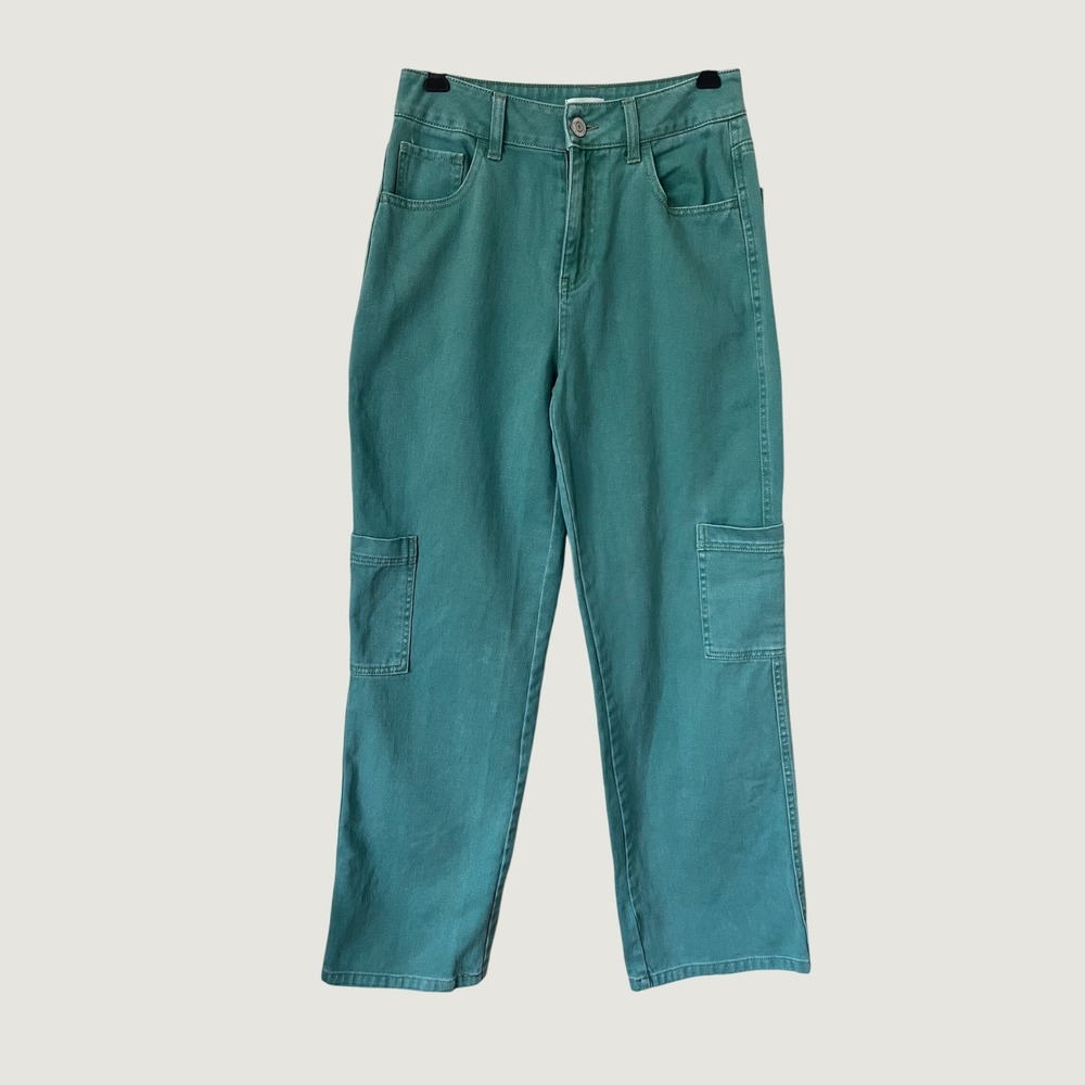 Full Tilt Teal Green Cargo Pants cotton Women 26 High Waisted Streetwear Utility